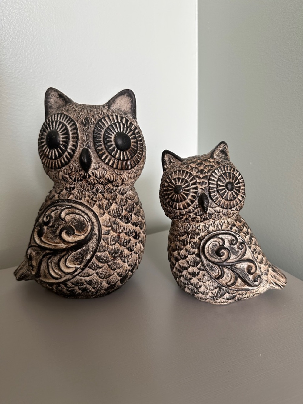 Decorative Owl Figurine Set - Antique Bronze Finish